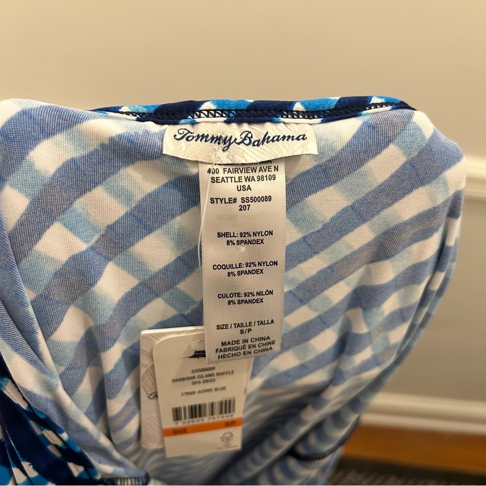Tommy Bahama Harbour Island Spa Dress small azure blue check gingham NWT - Picture 7 of 11